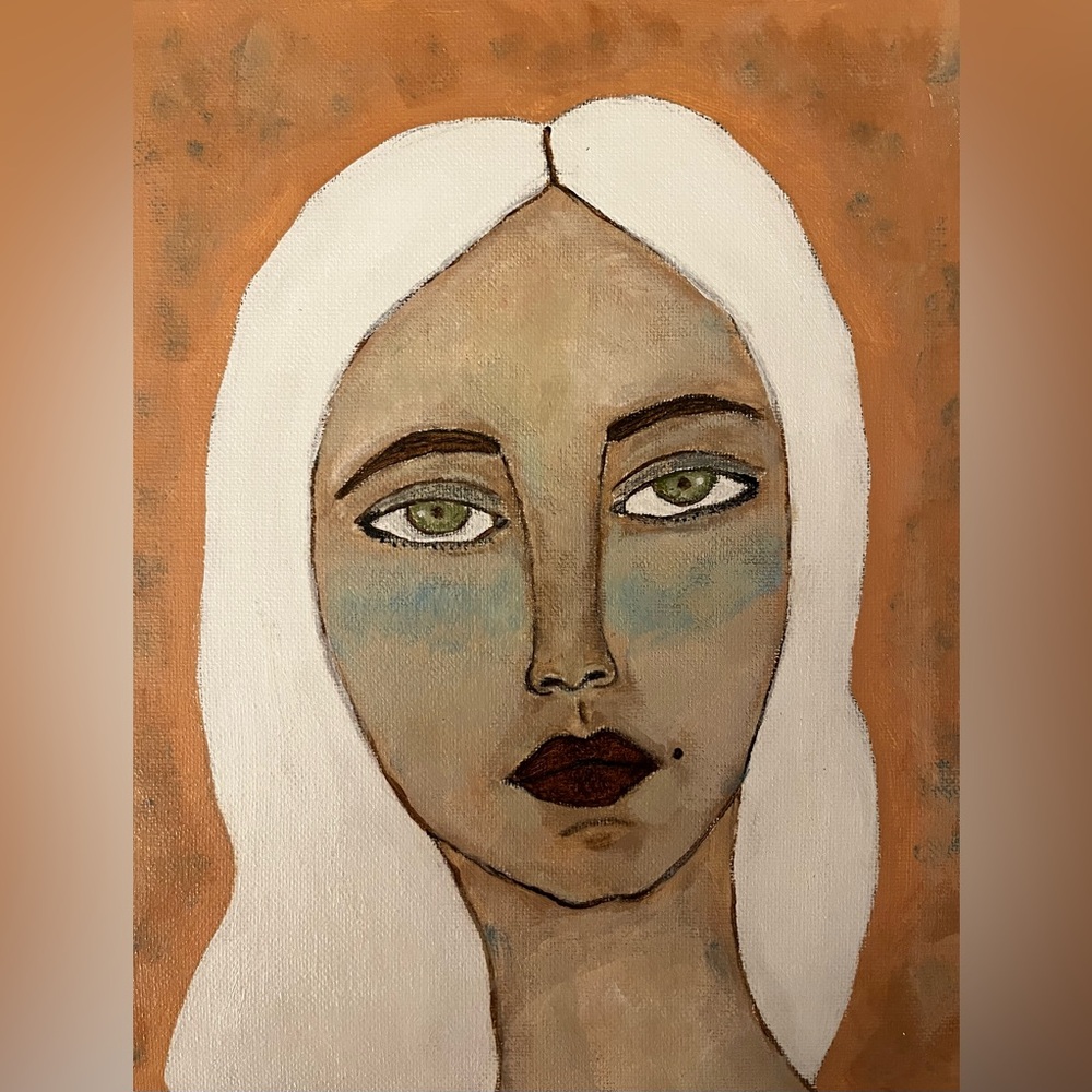 Original art Abstract Portrait Painting of platinum hair woman